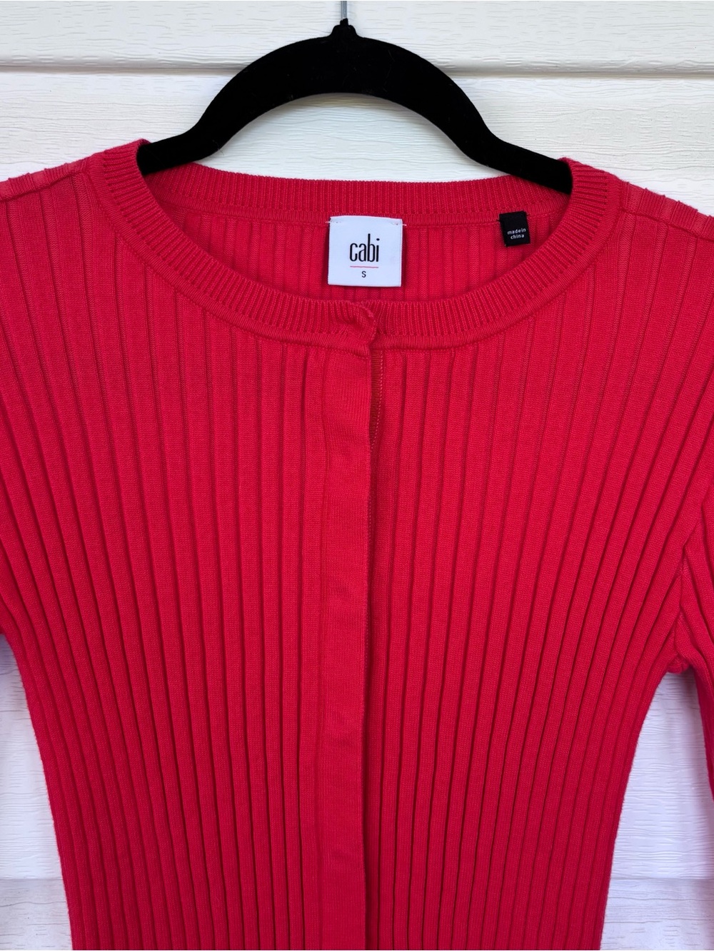 CAbi Raspberry Red Ribbed Button-Up Sweater with Flared Sleeves Size Small - Picture 3 of 8